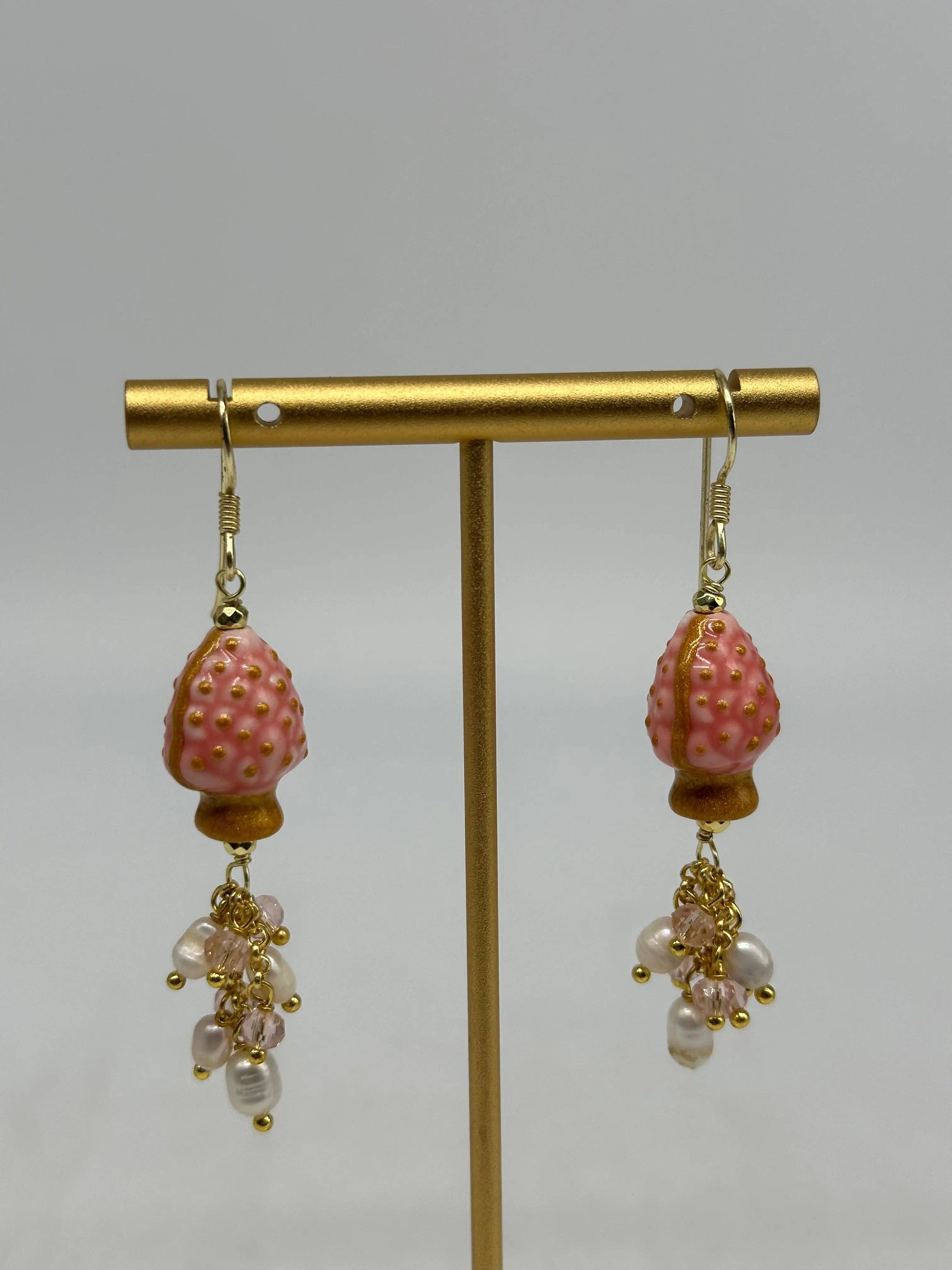 DD Ceramiche Siciliane – wholesale Dangle earrings – Handmade Pigna Rosa Ceramica di Caltagirone earrings, stones and pearls0