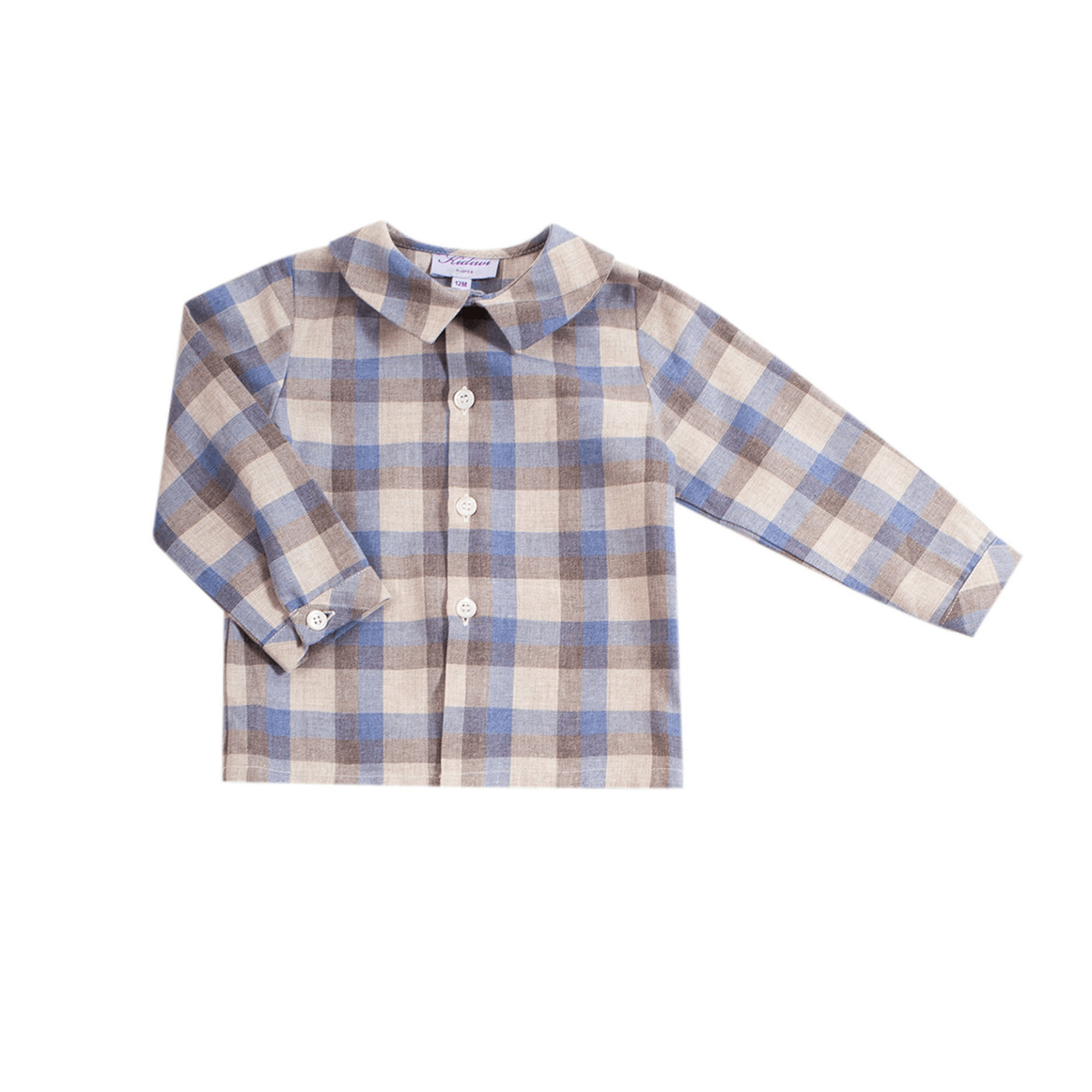 Kidiwi handmade - Wholesale Button Down Shirt - Kids - Blue tartan boy's shirt, long sleeves with mac milan collar0