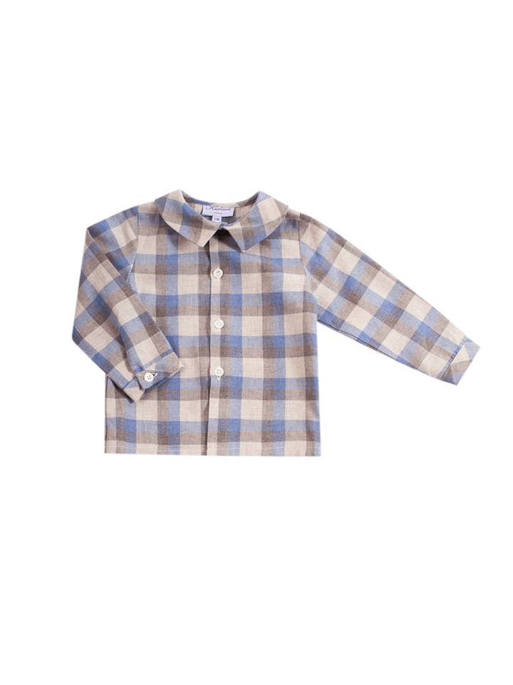 Kidiwi handmade - Wholesale Button Down Shirt - Kids - Blue tartan boy's shirt, long sleeves with mac milan collar