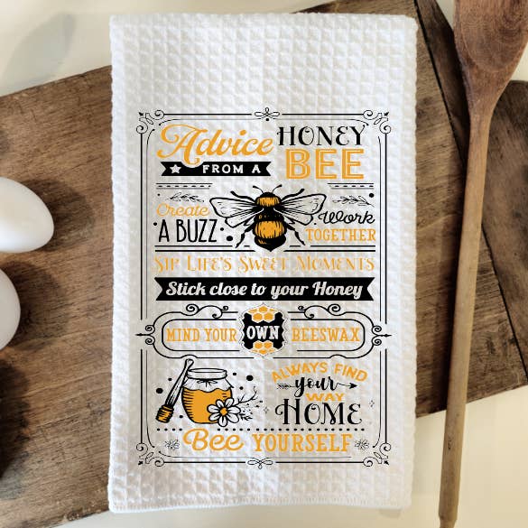Advice From A Honey Bee Waffle Weave Dish Towel Tea Towel for wholesale by Prairie Chicken Sticker Shop & Gifts