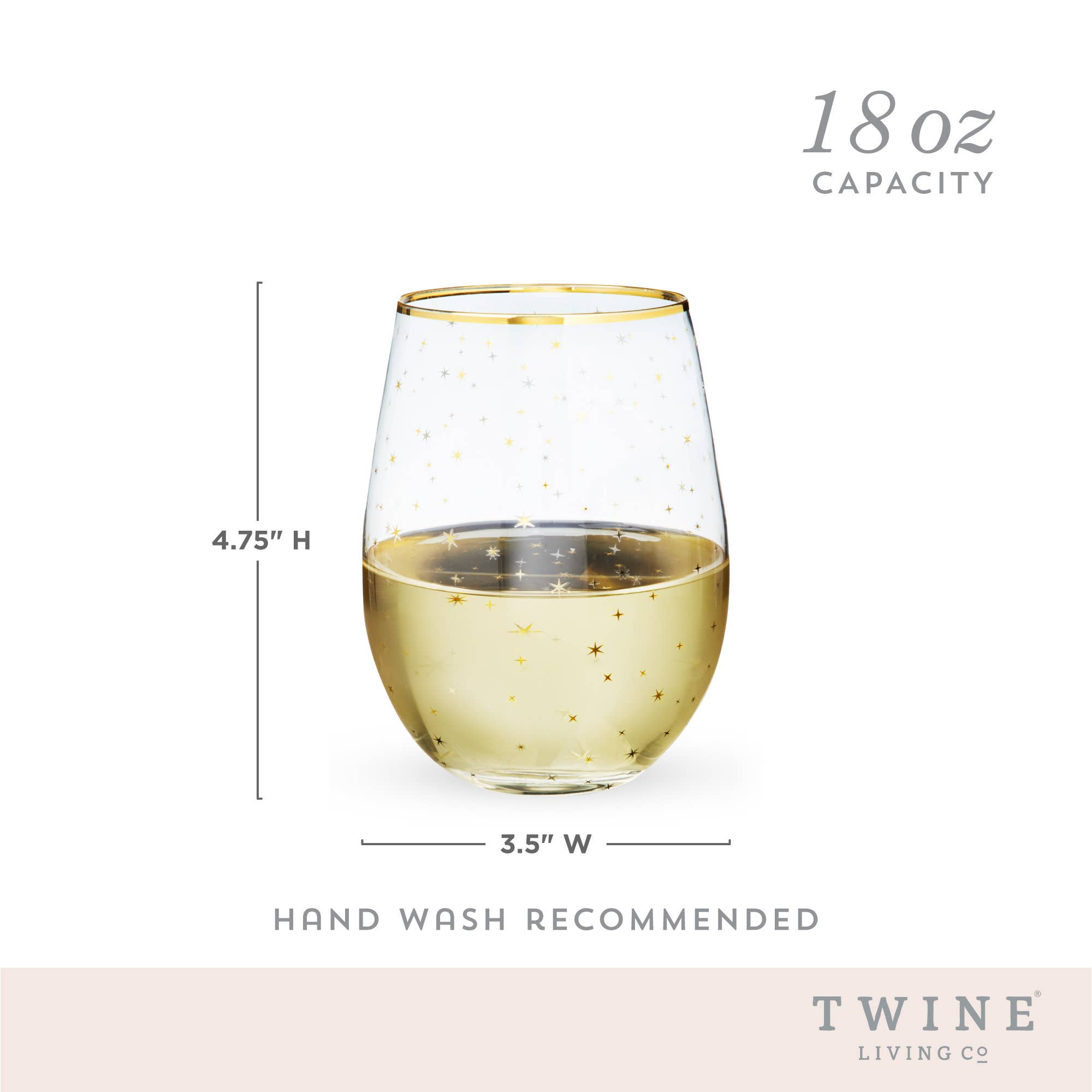 Twine - Wholesale Wine Glass - Starlight Gold Accented Stemless Wine Glasses Set of 24