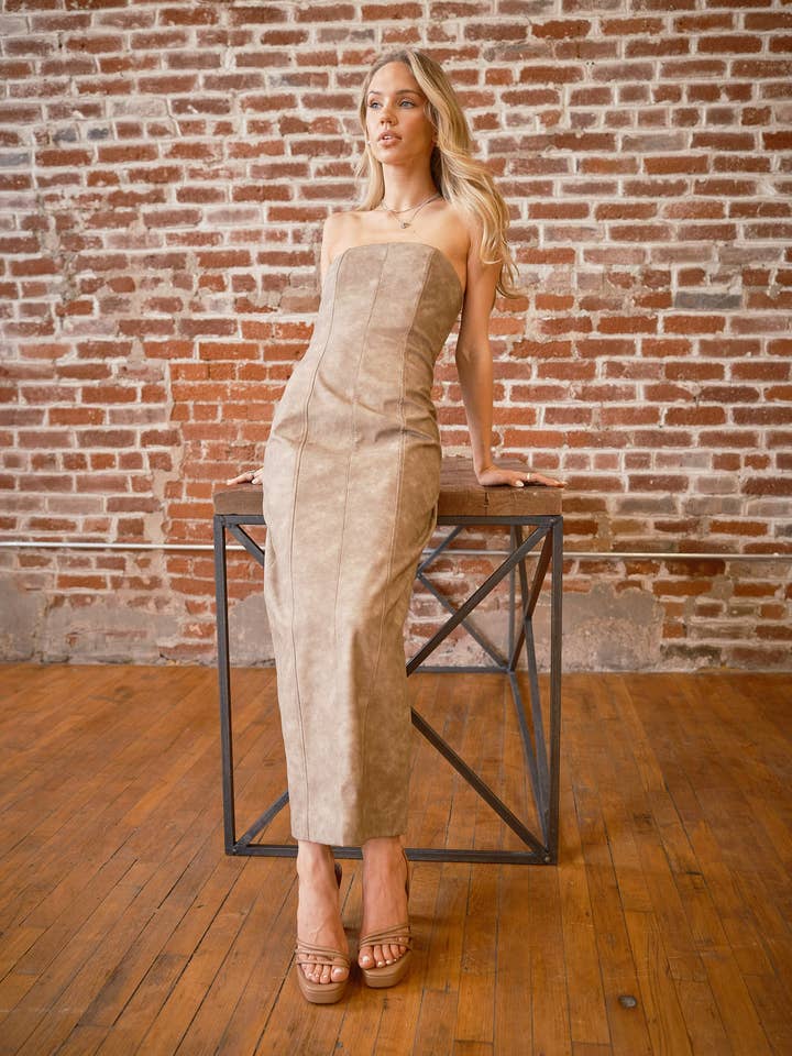 36286D - Washed PU Tube Fitted Midi Dress for wholesale by Blue B