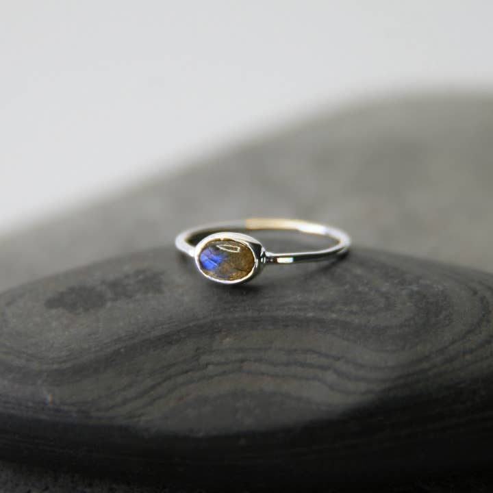 Heart and Lotus Sterling Silver Jewelry - Wholesale Single Stone/Solitaire Ring - Sterling Silver Labradorite Ring – You are Enough