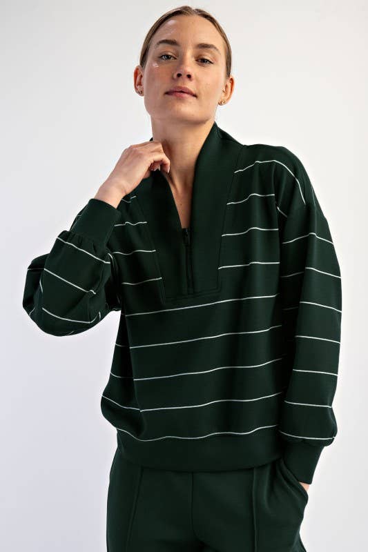 Sunday Morning - Wholesale Jacket - Women's - J0332PL37 PLUS STRIPE V-NECK MODAL POLY SPAN SCUBA JACKET 7