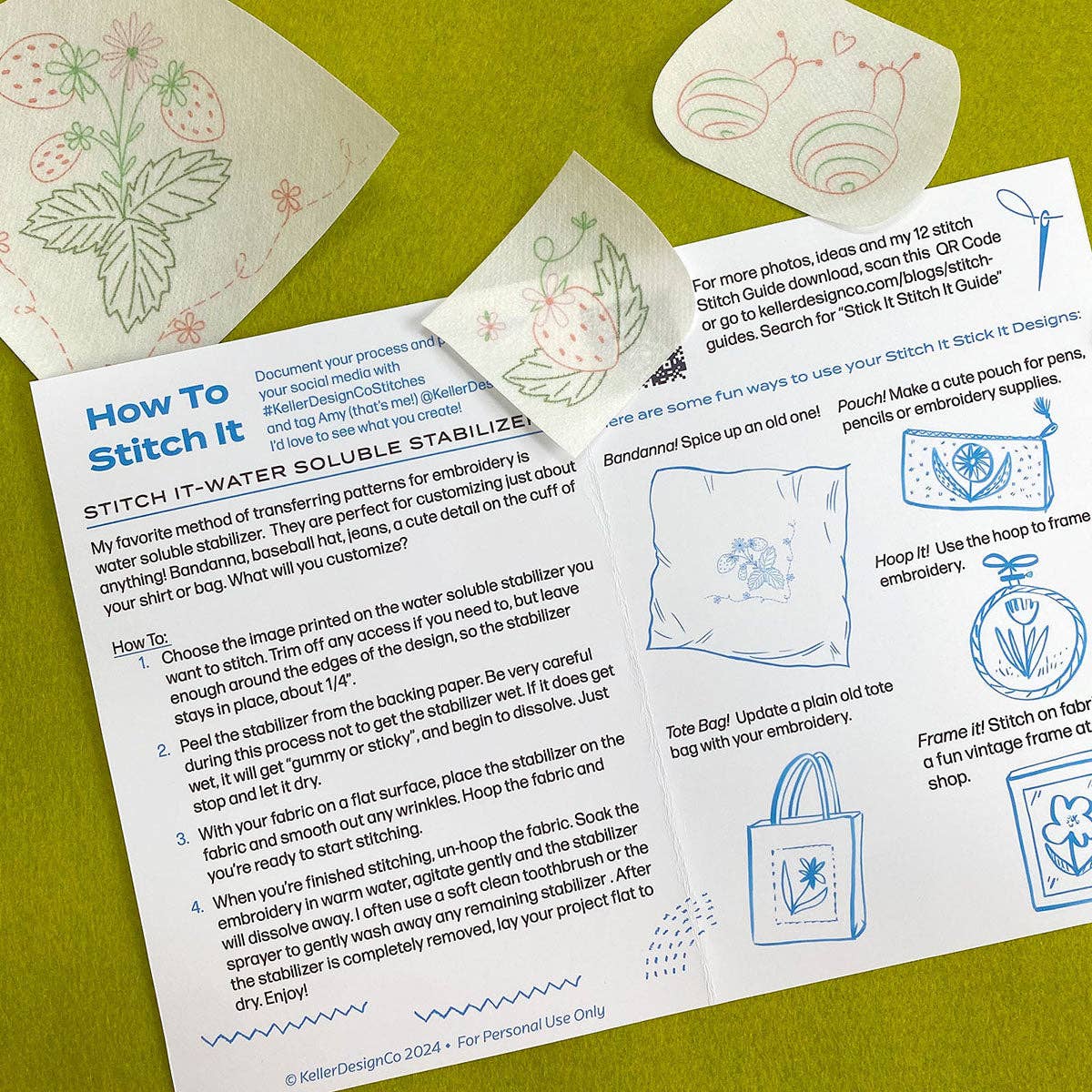 Keller Design Co. - Wholesale Embroidery/Cross Stitch Supplies - Stick It Stitch It Water Soluble Embroidery Patterns-Strawberry Patch15