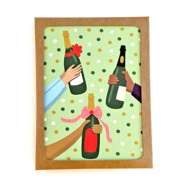 Congratulations Card Champagne Bottles Confetti Box Set A2 for wholesale by Klinger Creative