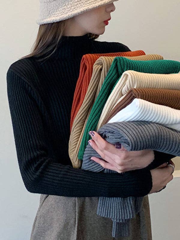 ShieldChic – Großhandel Strickpullover – Damen – 9 Farben Strickpullover mit geteiltem Gelenk und hohem Kragen0