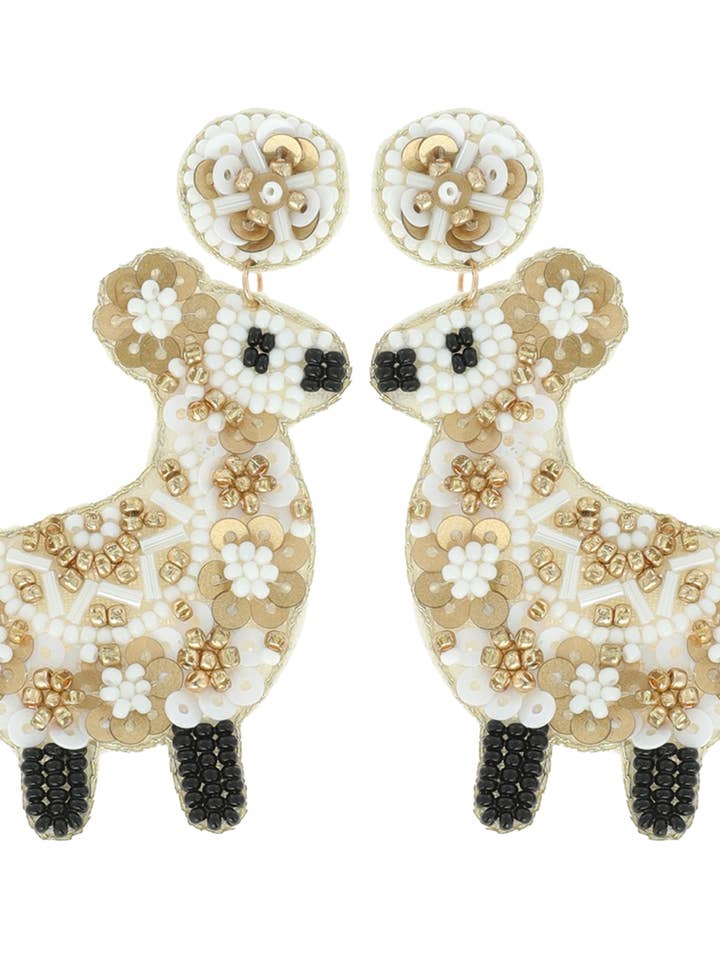 Beaded & Sequin Embellished Llama Dangle Earrings for wholesale by SP Sophia Collection