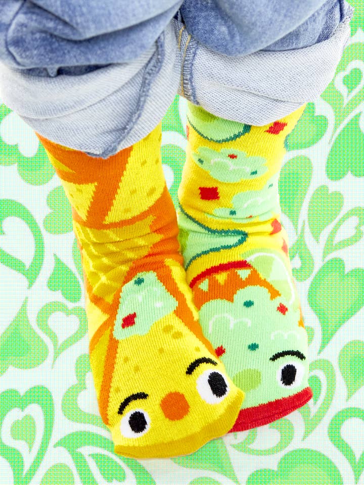Chips & Guac Mismatched Non-Slip Kids Socks for wholesale by Pals Socks