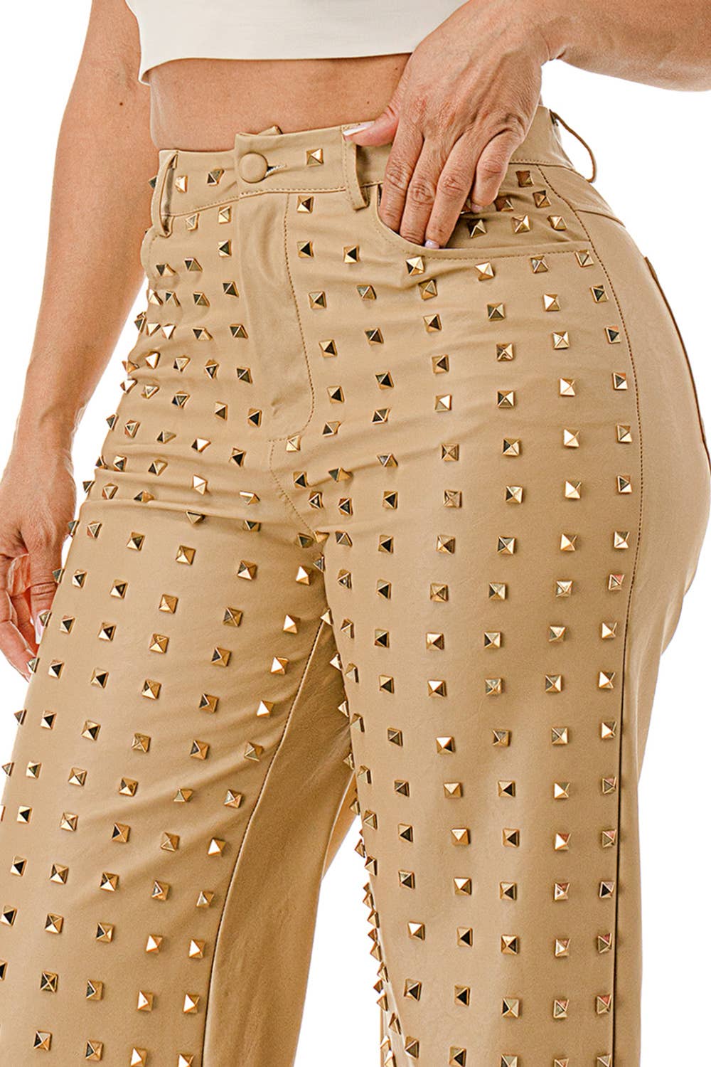 SALT - Venta al por mayor Pantalones - Mujer - Pantalones de Pierna Ancha con Tachuelas Negros (SP5047)12