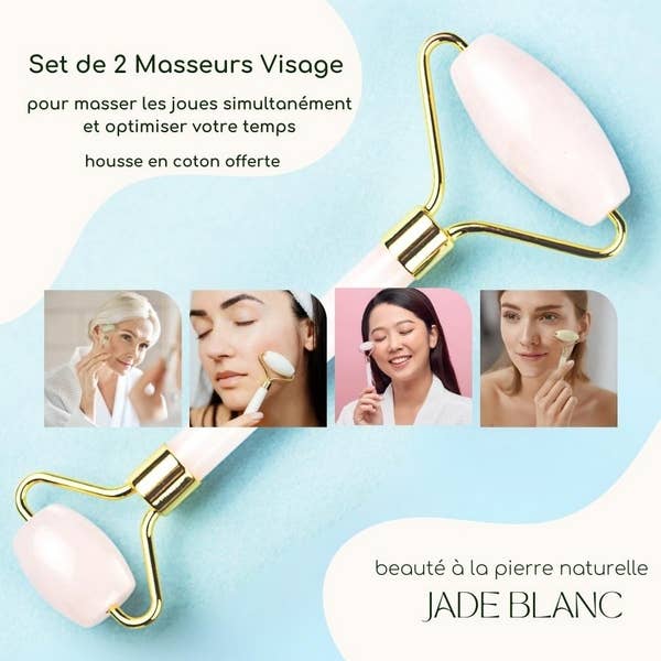 Zen'Arôme - Wholesale Face/Beauty Roller - 2 White Jade Natural Stone Face Massage Rollers2