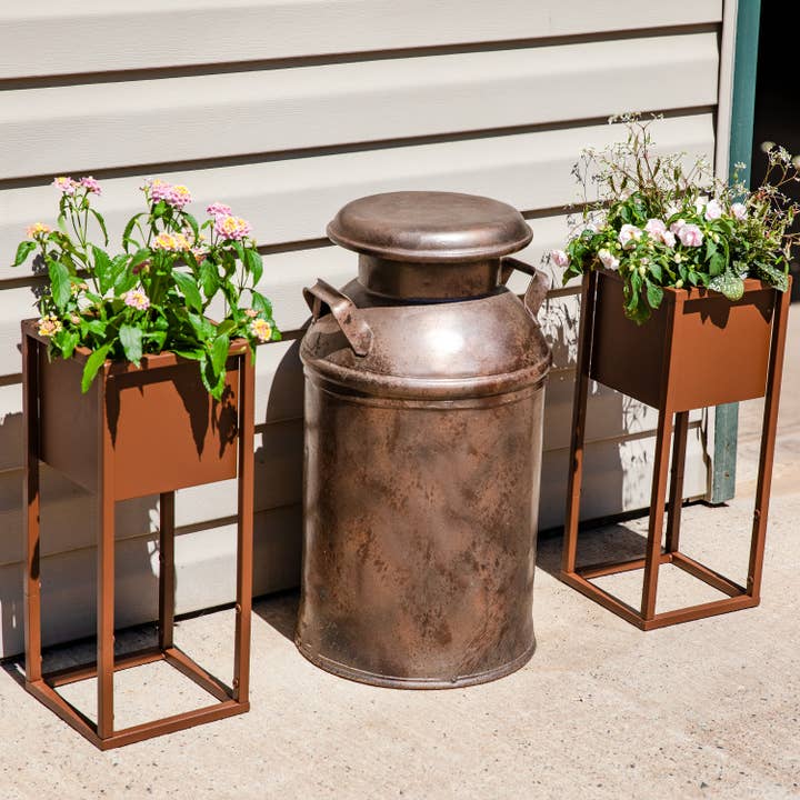 Modern Simplicity Outdoor Elevated Planter - Brown - 2-Pack for wholesale by Sunnydaze Decor