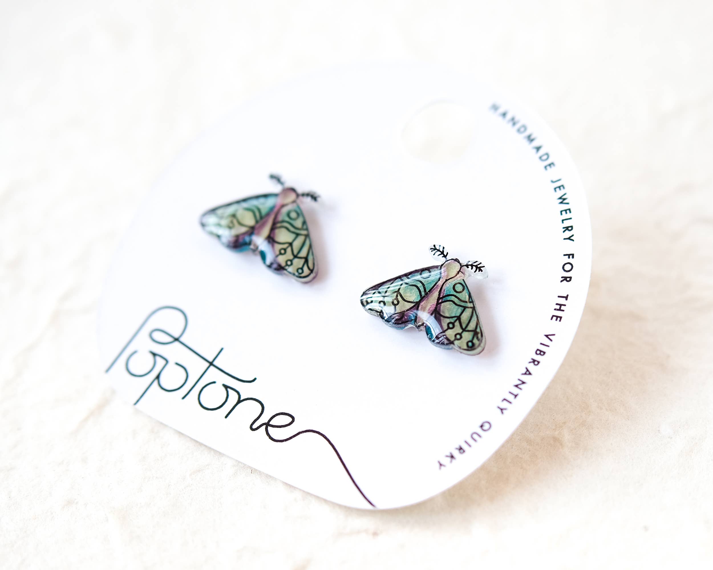 Poptone Co. - Wholesale Stud/Post Earrings - Green Forest Night Moth Stud Earrings8