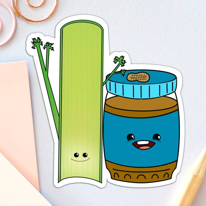 Smaakpapillen van selderij en pindakaas vinylsticker voor wholesale door Stick With It Sticker Co
