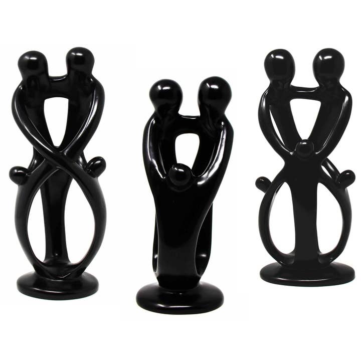 Single Soapstone Family Sculptures - 8-inch - Black Finish for wholesale by Global Crafts