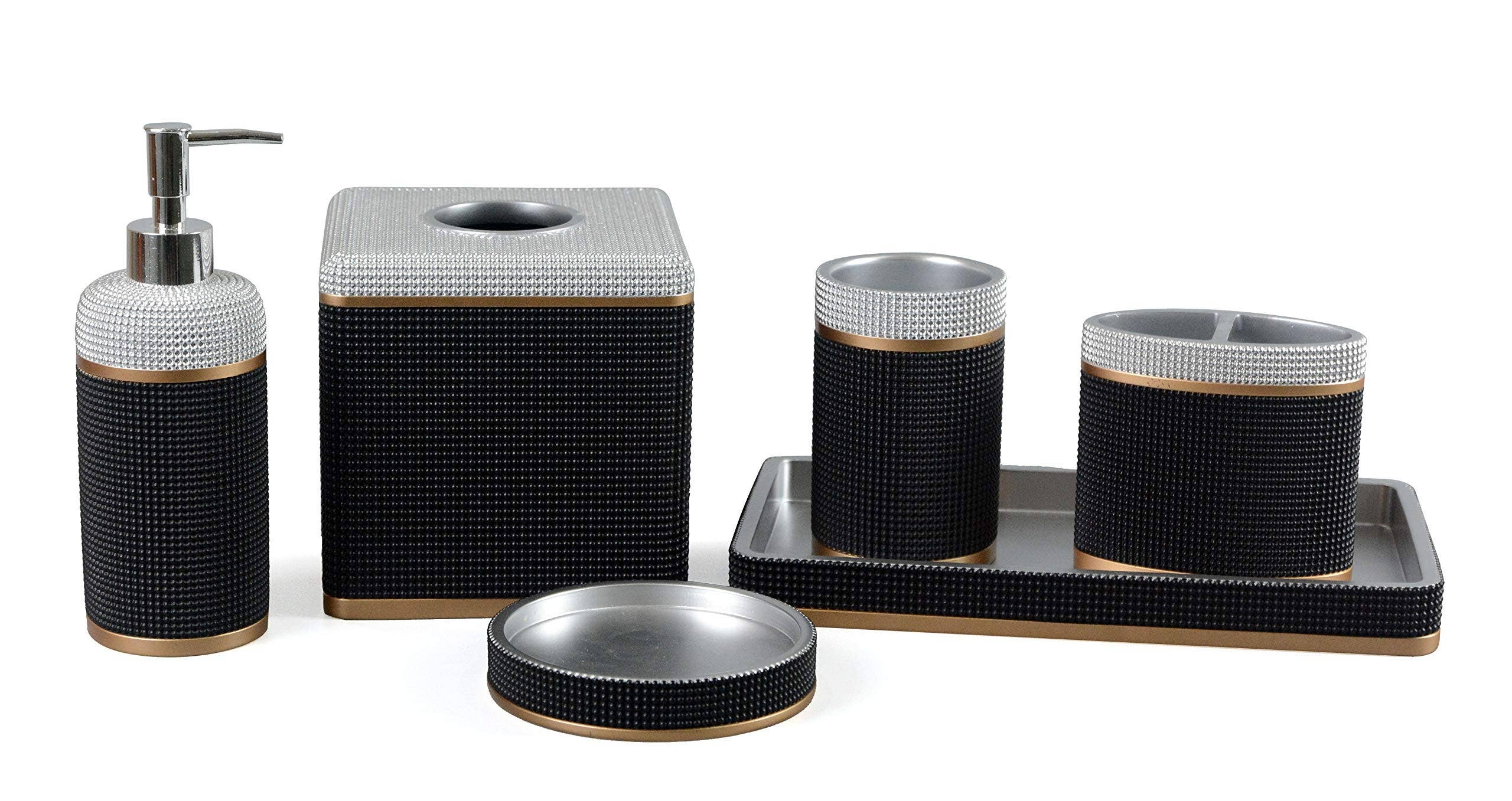 6 Piece Gold Black Poly Resin Bathroom Accessory Set for wholesale on Faire2