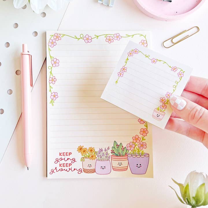 The Rosy Redhead - Wholesale Notepad - Keep Growing Cute Plant Flowers 5" x 7" Lined Desk Notepad6