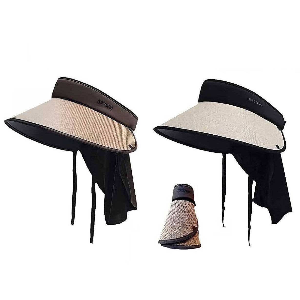 Diacly - Wholesale Visor - Women's - 12pk Large Brim Hollow Top UV Sun Hat Neck Protection0