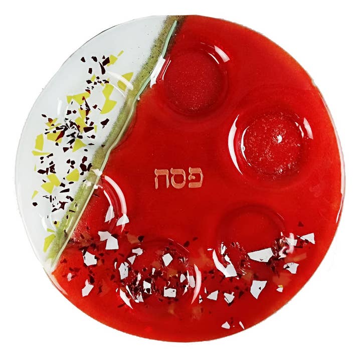 Calypso Chile - Vente Assiettes/plats/bols de décoration - Assiette de Seder en verre fusionné fait main - Judaica aux couleurs confettis2