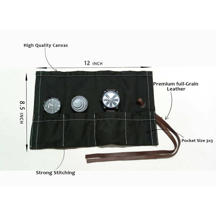 greenman premier essentials - Wholesale Watch Band/Strap - Men's - Travel Watch Case Canvas Watch Roll Case Watch Holder 4
