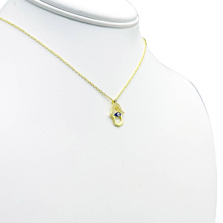 925 Sterling Silver Hamsa Navy Evil Eye Necklace for wholesale by Loli