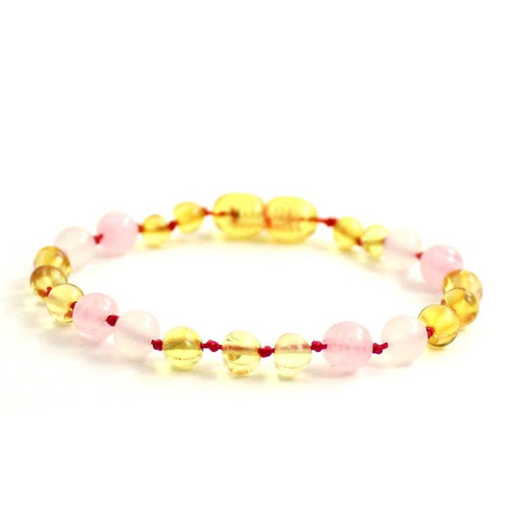 Bracelet Ambre Mélange Citron & Quartz RoseII | Bébé 14cm pour la vente par Zebra Babies