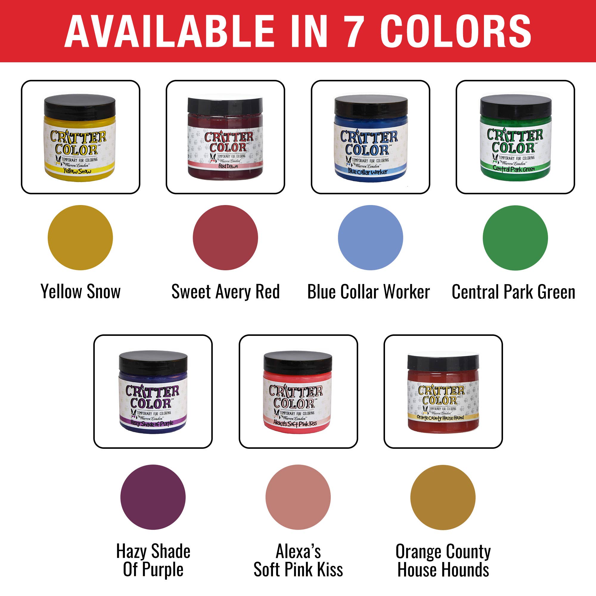 Warren London Dog Products - Wholesale Pet Grooming Aid - Dog - Critter Color - Temporary Fur Coloring - 7 Color Options10