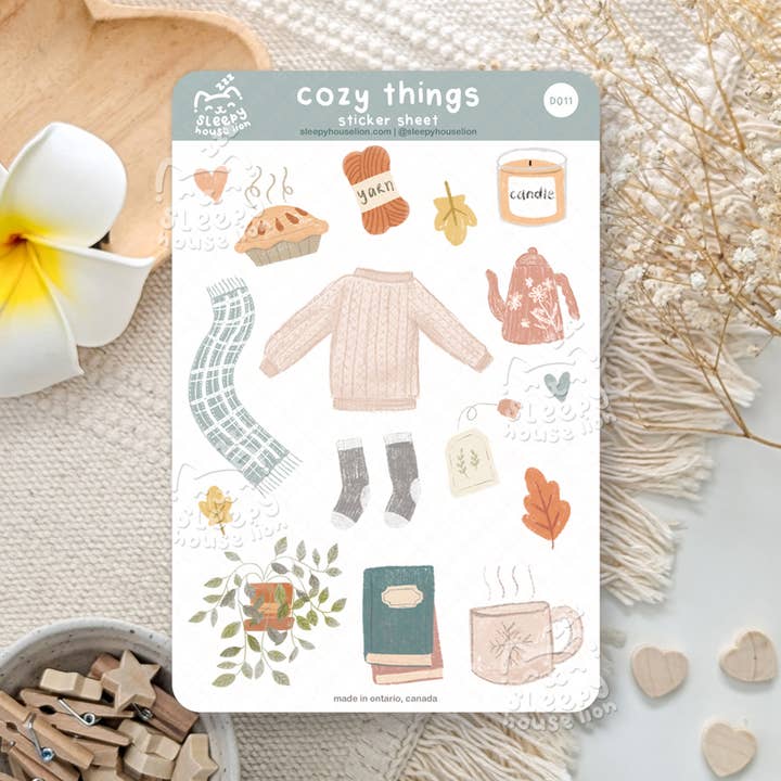 Time to be Cozy and Comfortable Vinyl Sticker Sheet for wholesale by Sleepy House Lion