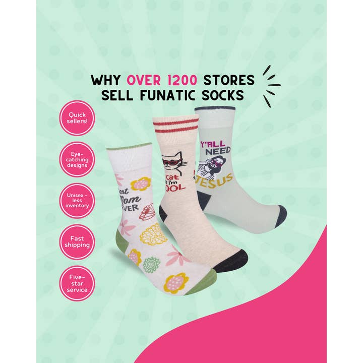 Funatic - About Face Designs - Nice Enough Merch Co - Wholesale Socks - Unisex - Y'all Need Jesus Socks | Funny Unisex | Funatic