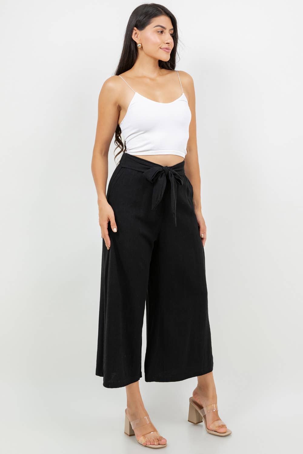 Veracci - Wholesale Pants - Women's - Linen Blend Wide-Leg Capri Pants3