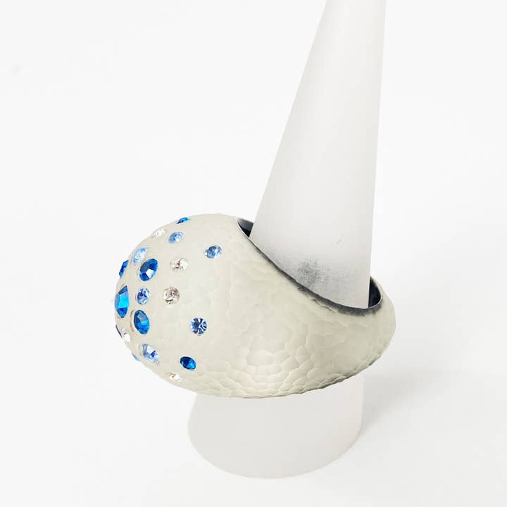 Gold & Honey - Wholesale Cocktail/Statement Ring - Colorful Swarovski Crystals Dome Ring in White