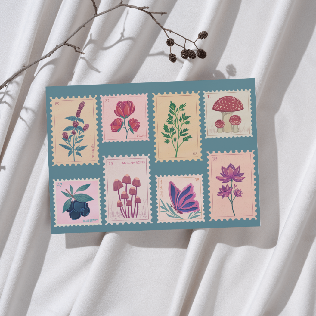 The Newmoon Bindery - Wholesale Everyday Greeting Card - Flora, Fauna, and Funga Stamp Greeting Card1