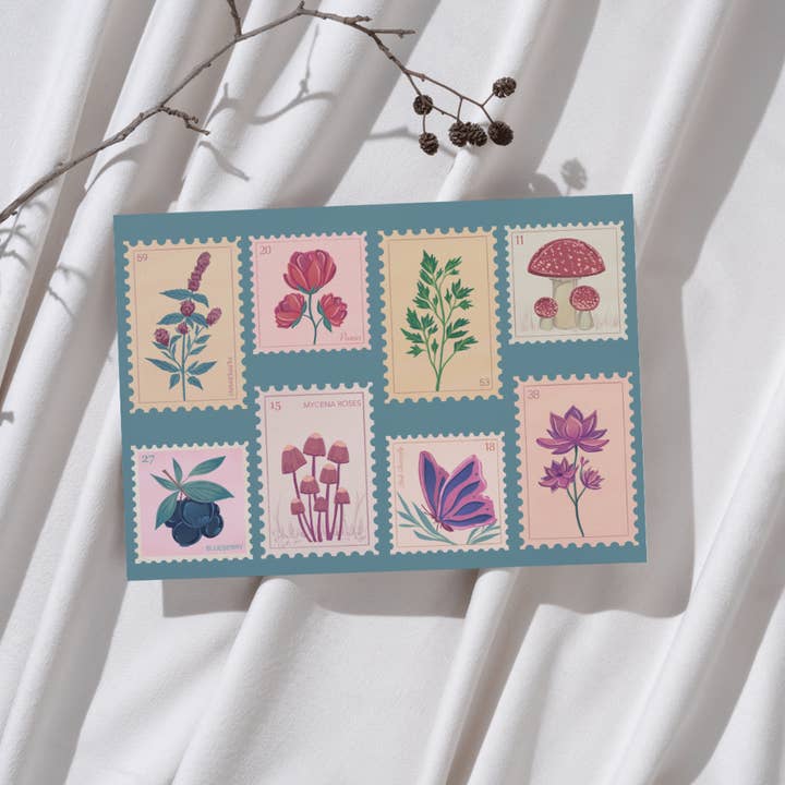 The Newmoon Bindery - Wholesale Everyday Greeting Card - Flora, Fauna, and Funga Stamp Greeting Card1