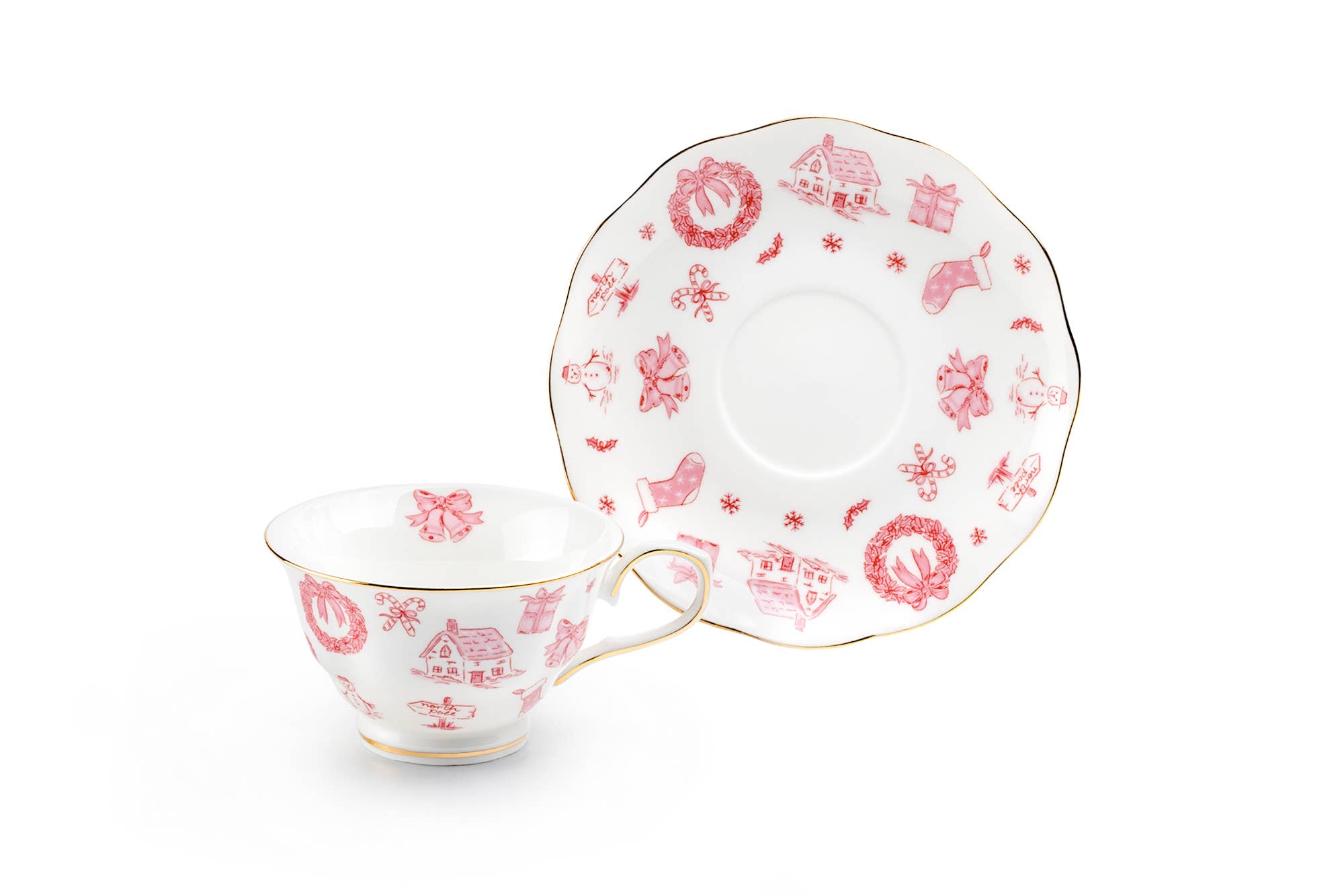 Grace Teaware - Wholesale Coffee/Tea Cup - Christmas Pink Bow 7oz Fine Porcelain Tea Cup and Saucer3