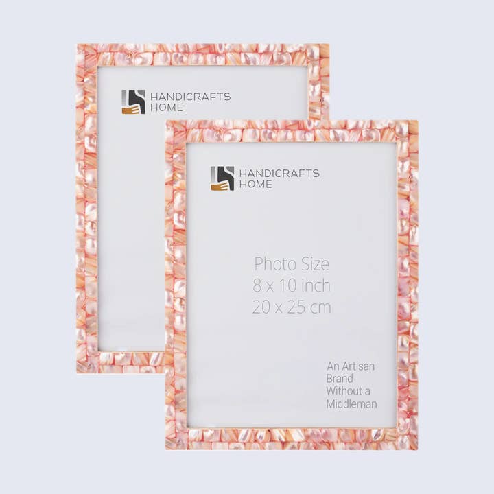 Handicrafts Home - Wholesale Picture Frame - Picture Frame Mother of Pearl Pack of 2 Pink, 3 Sizes3