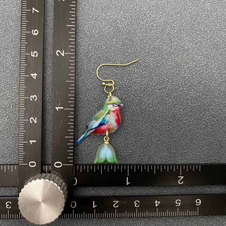 Mio Queena - Wholesale Dangle Earrings - Resin Birds Tit Picking Flowers Dangle Earrings5