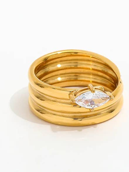 Wrapped Marquee Diamond Stainless Steel Coil Ring 14K for wholesale by HoopLa