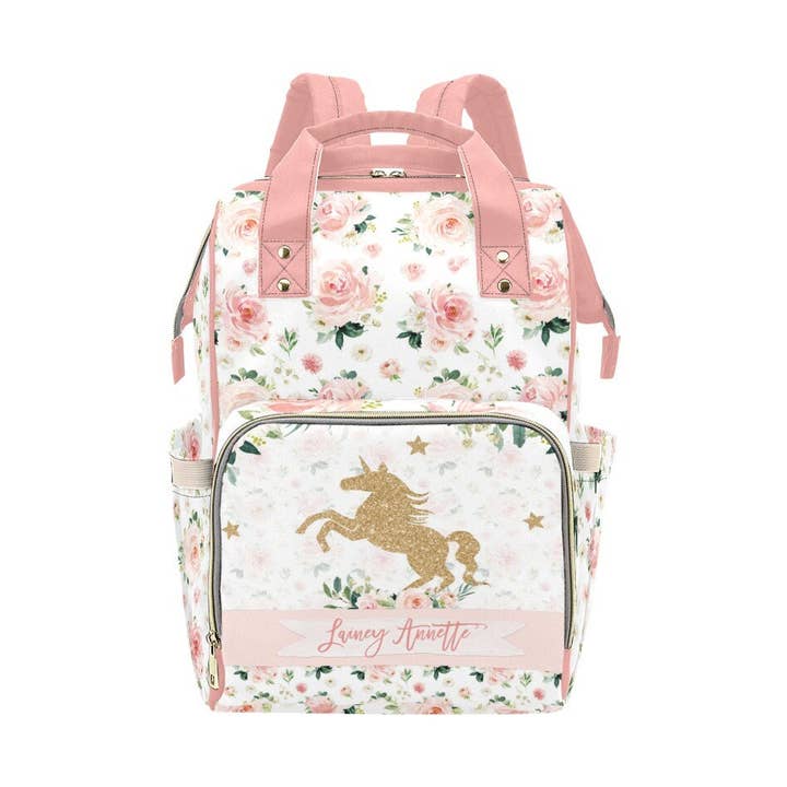 Blush Bloemen met Eenhoorn Gepersonaliseerde Luiertas voor wholesale door Empowering Decor