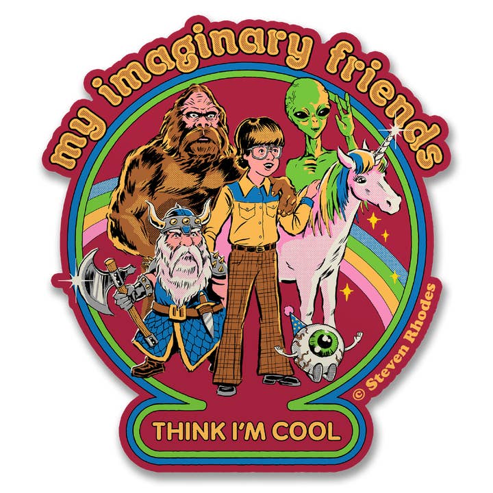 Steven Rhodes - My Imaginary Friends Think I'm Cool Sticker for wholesale by Hybris Production AB