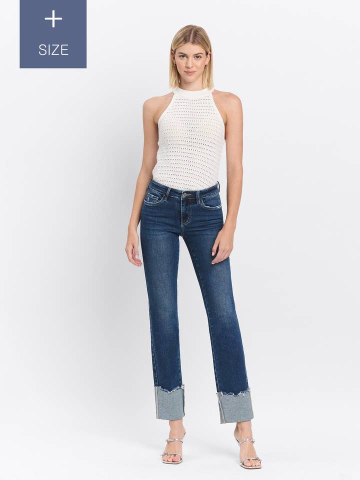 PLUS TUMMY CONTROL MID RISE CUFFED SLIM STRAIGHT LV1513-P for wholesale by Lovervet by VERVET