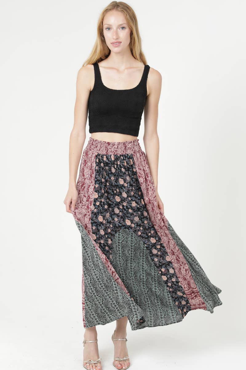 ANGIE – wholesale Skirt – Women’s – B6A91-FR43 MIXED PRINT SMOCKED WAIST MAXI SKIRT3