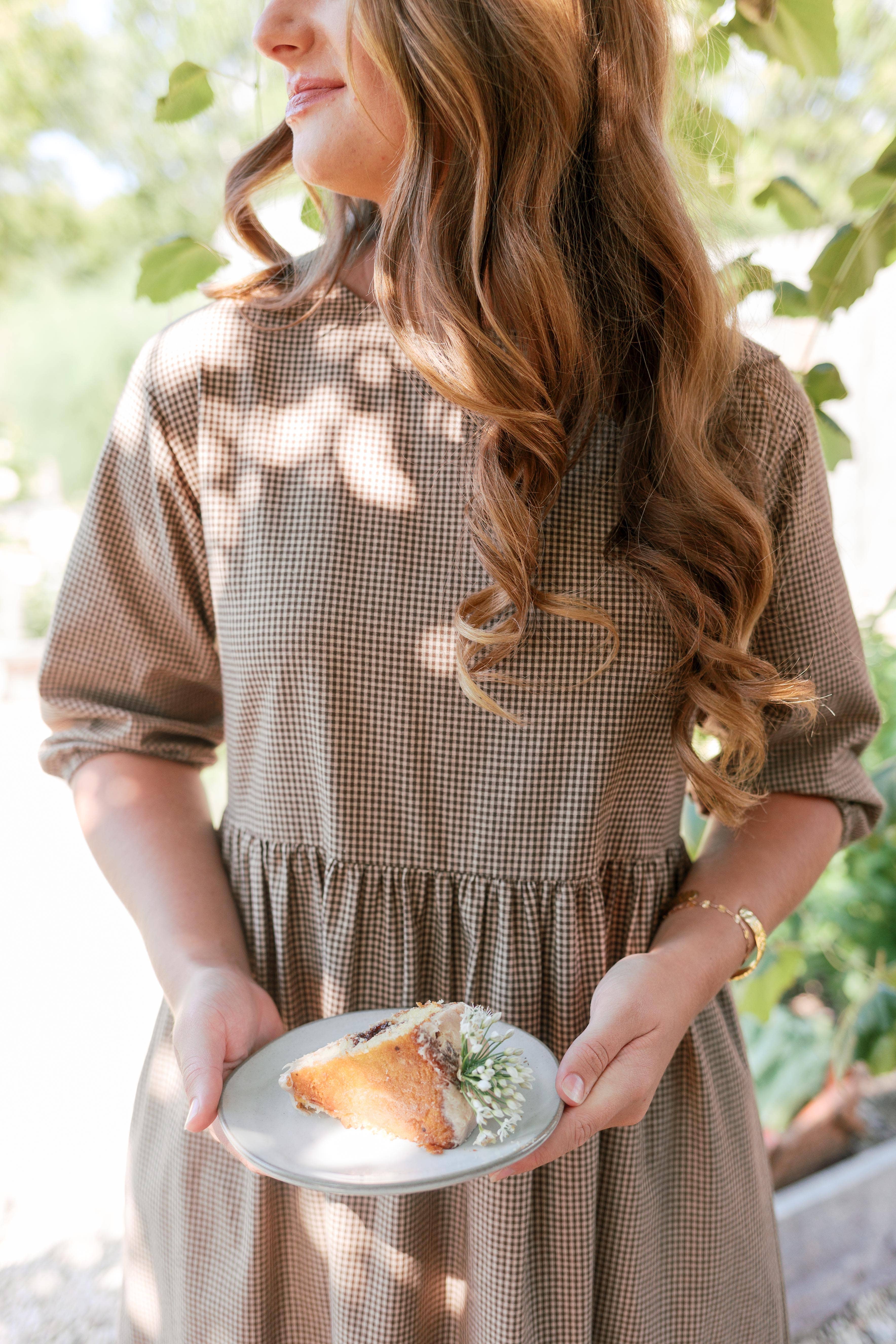 Brown 'Beth' Cotton Gingham Maxi Dress for wholesale on Faire17