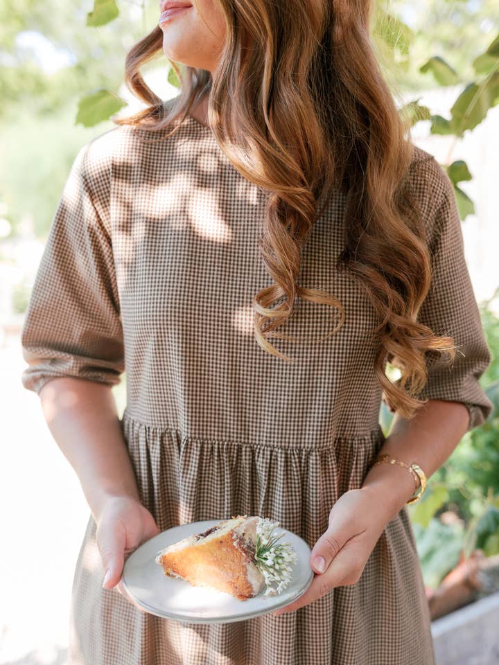 Brown 'Beth' Cotton Gingham Maxi Dress for wholesale on Faire17