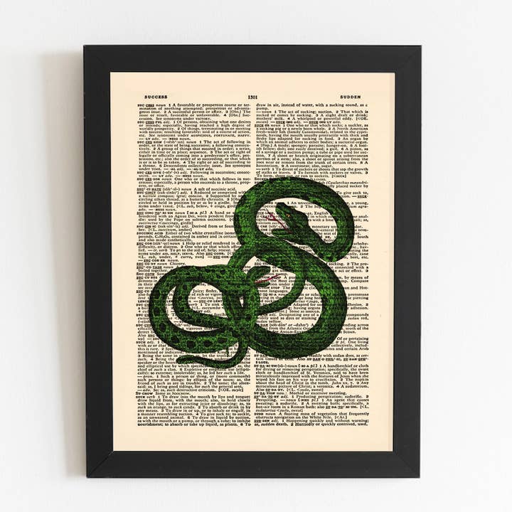 Green Snake Dictionary Art Print - REAL Dictionary Page from Vintage 1940's dictionary. Slytherin, Harry Potter, Gift, Snakes, Double Snake for wholesale by MakeItM