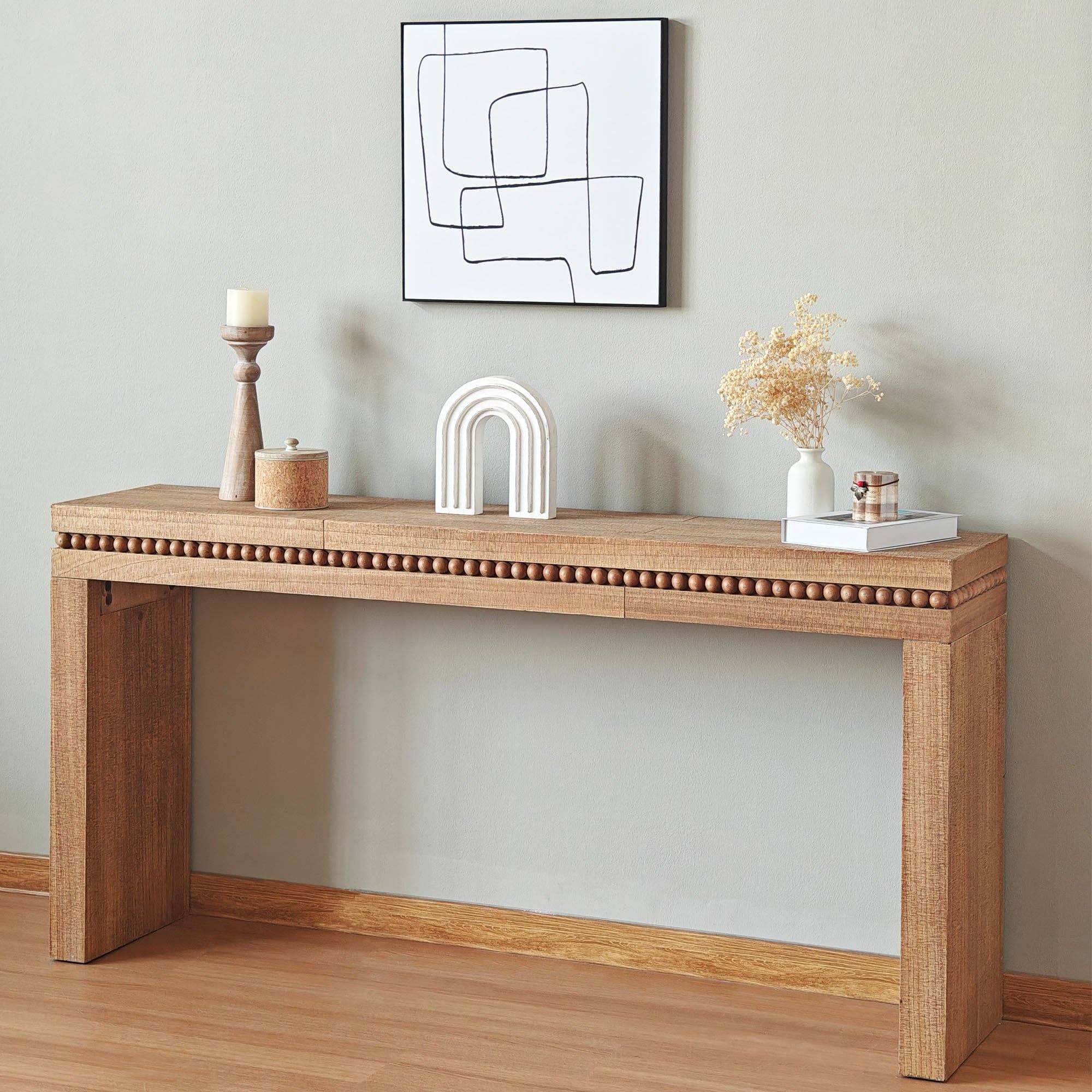 39F Inc. - Wholesale Console Table - 64" Rustic Manufactured Wood Console Table w/Beaded Accent1