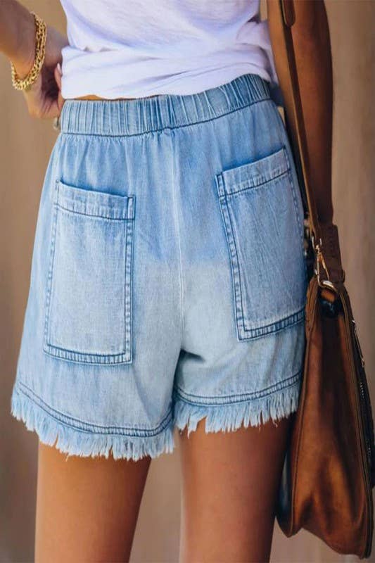 TREND SHOP - Wholesale Shorts - Women's - DENIM DRAWSTRING TASSEL DETAIL SHORT PANT2