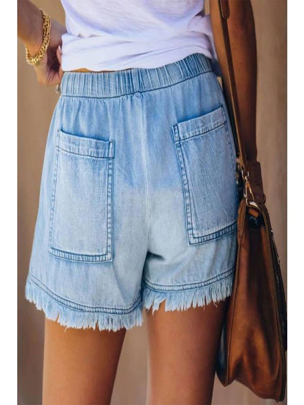 TREND SHOP - Wholesale Shorts – Women’s - DENIM DRAWSTRING TASSEL DETAIL SHORT PANT2