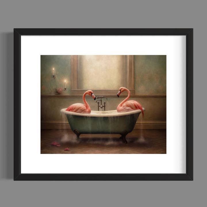 Salty Alyce - Wholesale Art Print - Pink Flamingo in the Bathtub Wall Decor AXS13