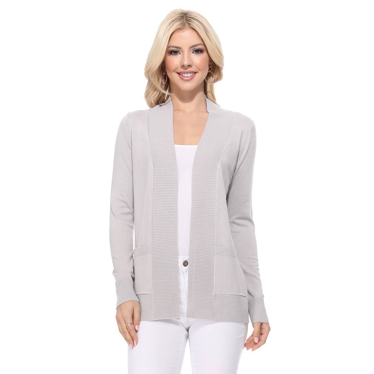 Mak - Wholesale Cardigan - Women's - Long Sleeve Open Front Knit Shrug w/ Pocket Cardigan MK8558Y24