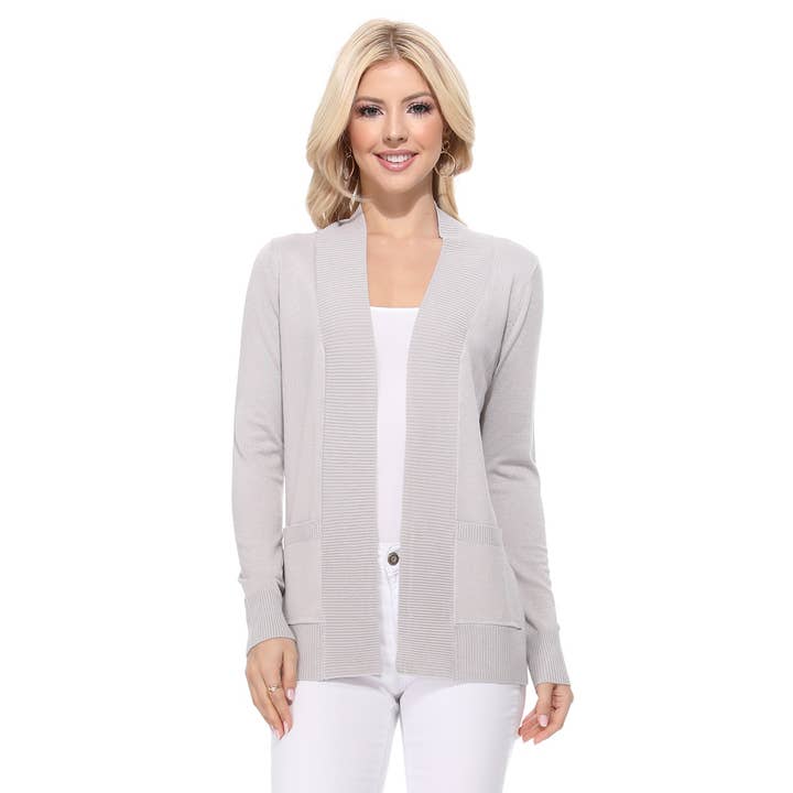Mak - Wholesale Cardigan - Women's - Long Sleeve Open Front Knit Shrug w/ Pocket Cardigan MK8558Y24